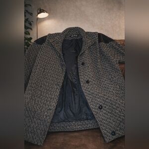 Elco Houndstooth Vintage Wool Blend Bomber Jacket With Leather